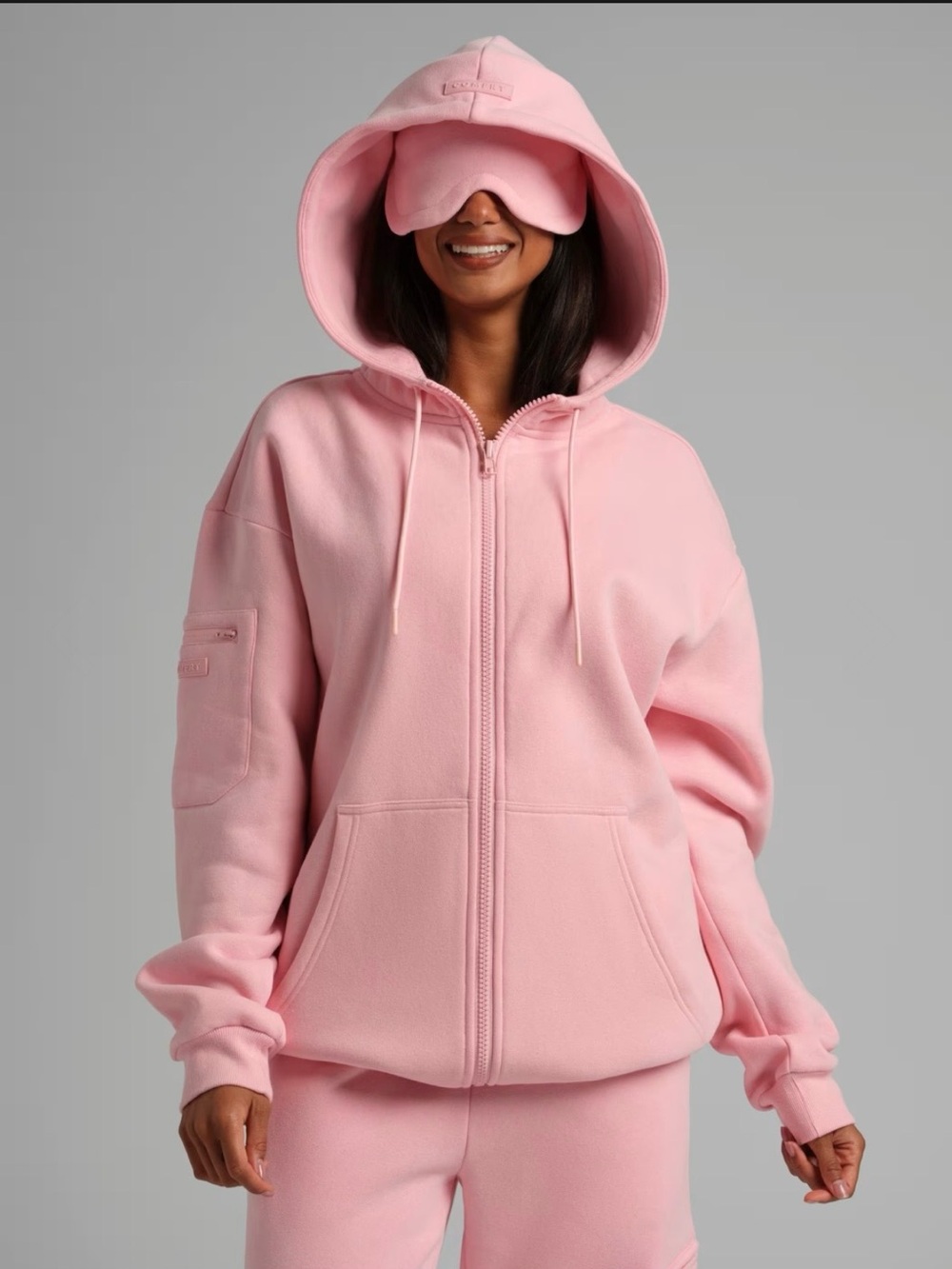 Comfrt Airplane Travel Mode Zip Hoodie Unisex in Petal Size Small